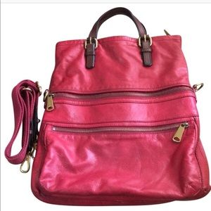 Fossil- large cranberry explorer tote fold over